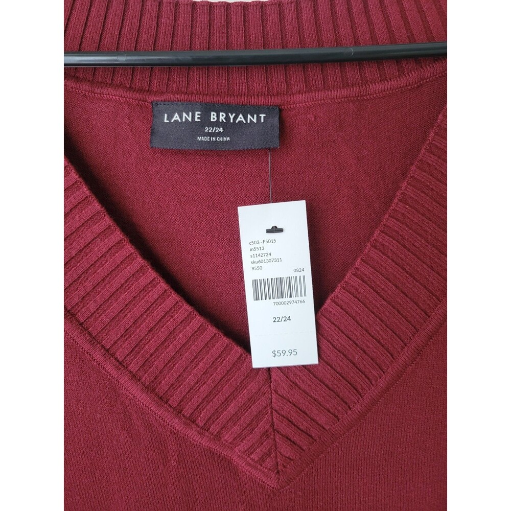 Lane Bryant 22/24 Berry Burgundy V-Neck Sweater Long Sleeve Plus NWT Cozy Knit - Picture 5 of 10